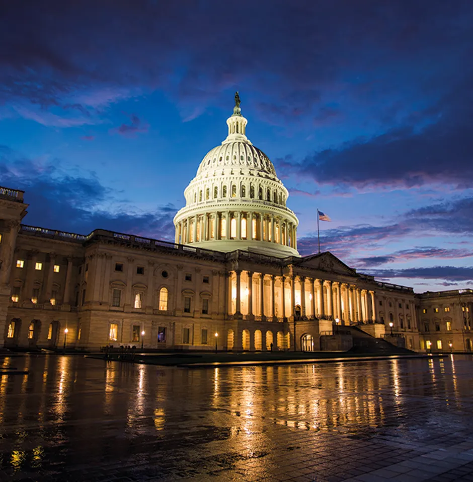 The United States Capitol building in Washington DC at twilight