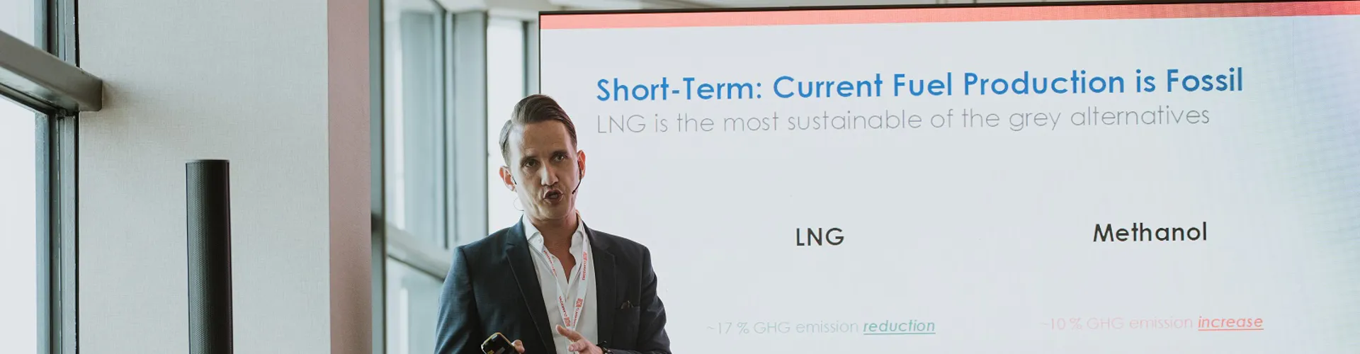 Speaker presenting on LNG and Methanol sustainability.