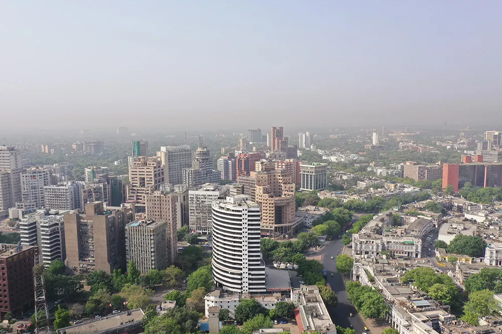 Aerial view of an Indian city skyline