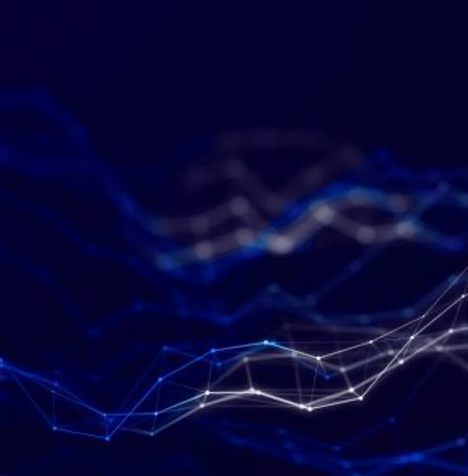 Abstract blue and white wave pattern.