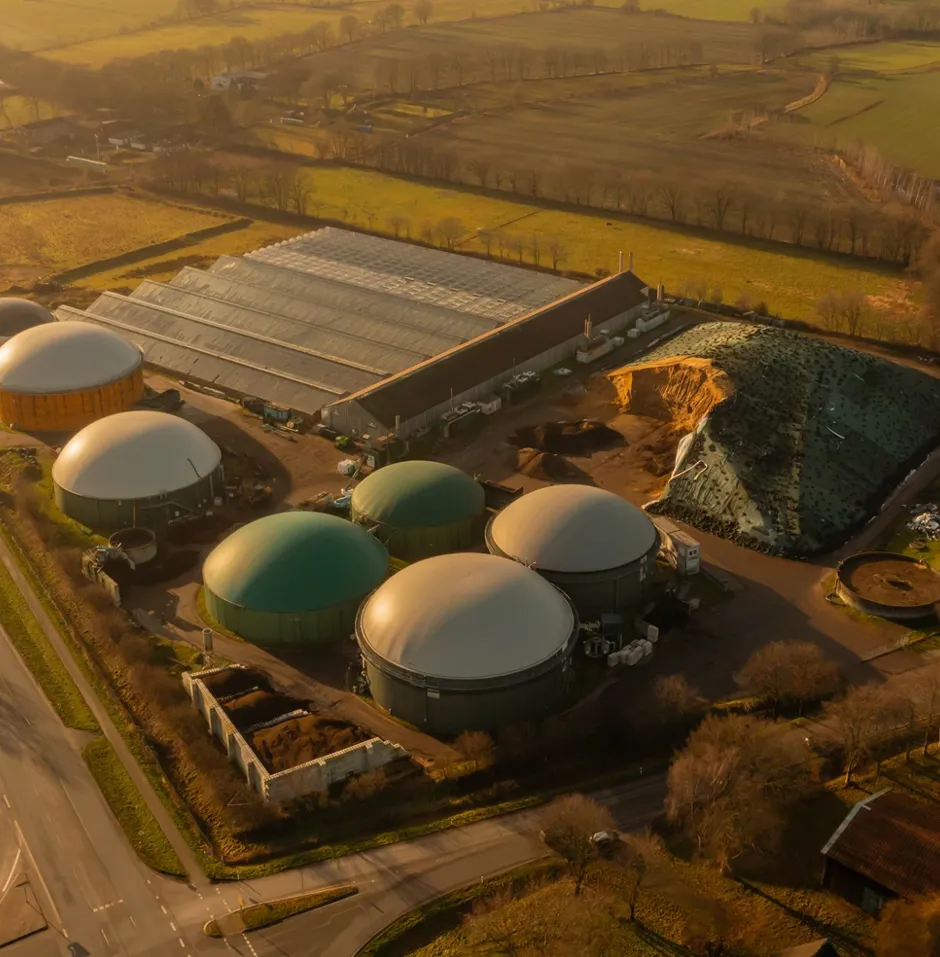 Aerial view of biogas digester facility