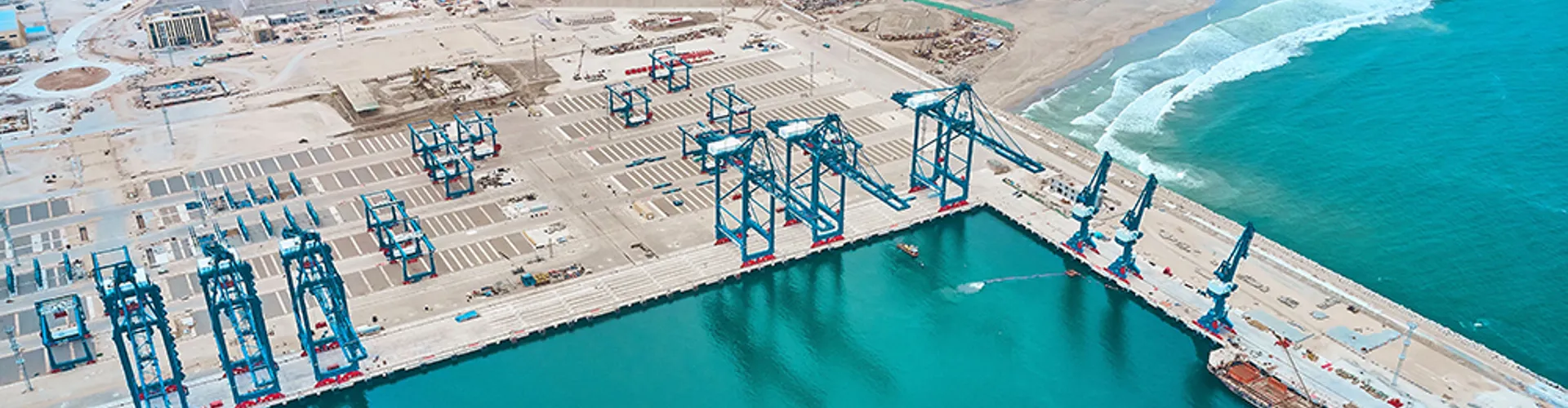 Chancay deep-water port under construction on the coast of Peru