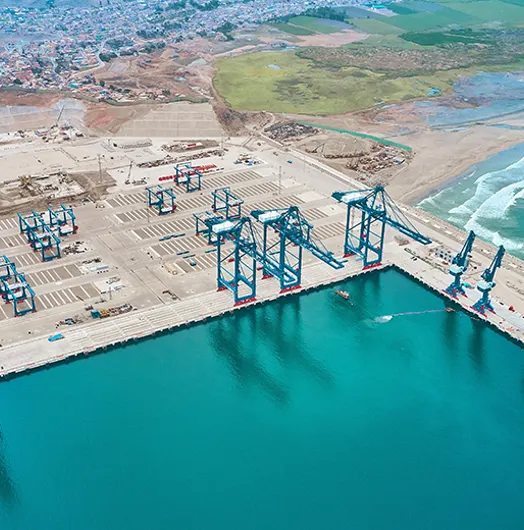 Chancay deep-water port under construction on the coast of Peru