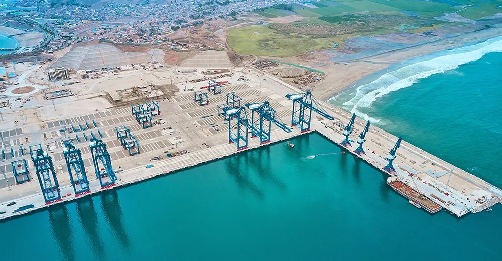 Chancay deep-water port under construction on the coast of Peru