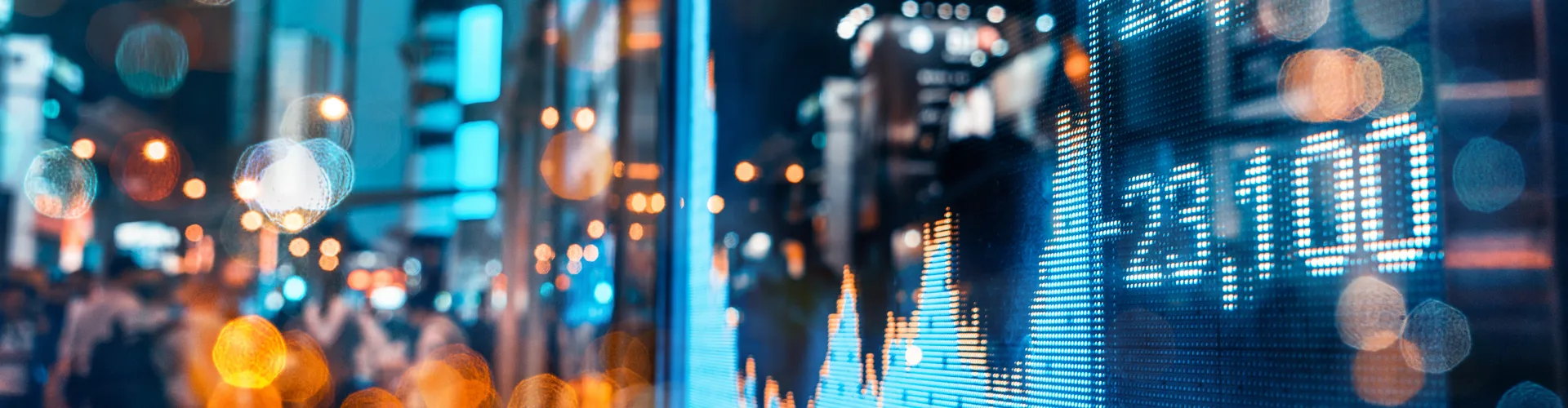 Blue screen with stock chart graphic