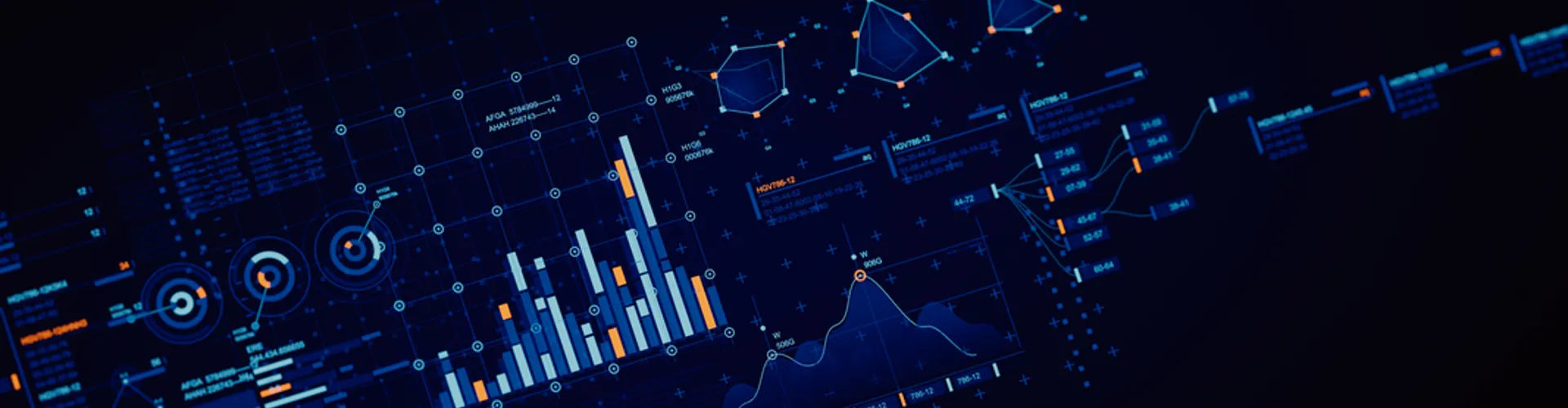 Dark interface displaying financial data visualisations