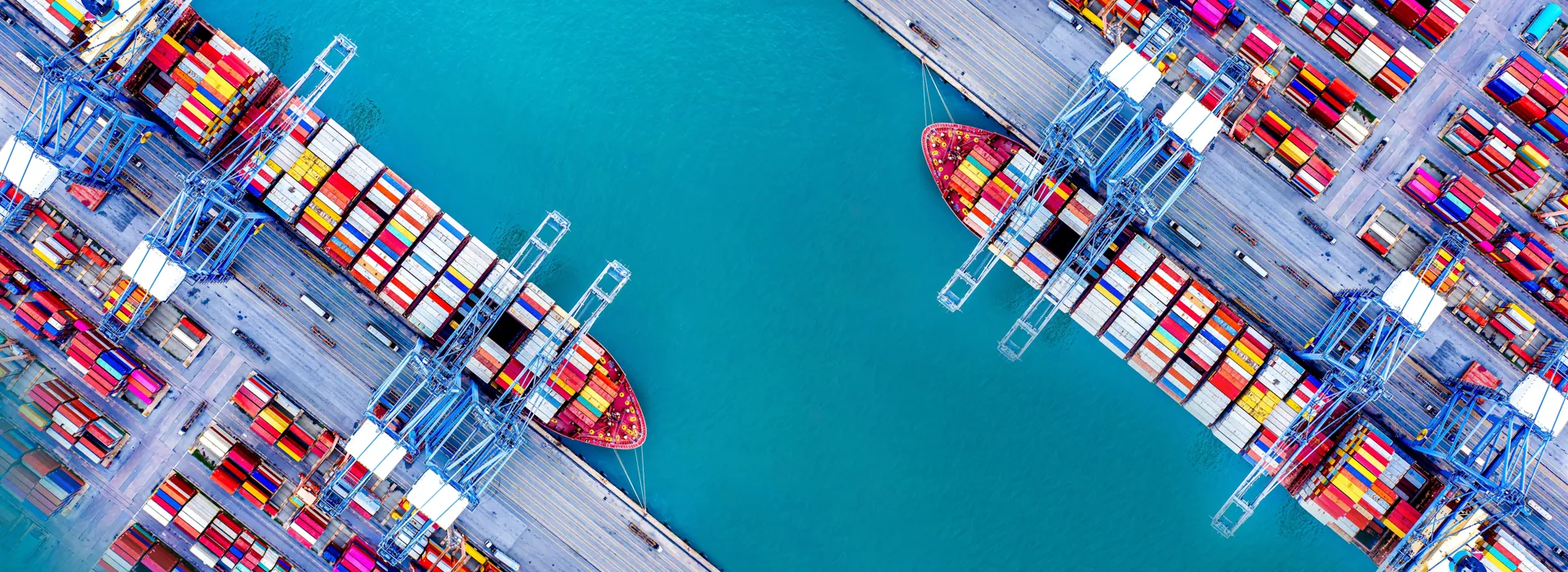 Overhead view of a container ship being loaded at a container terminal