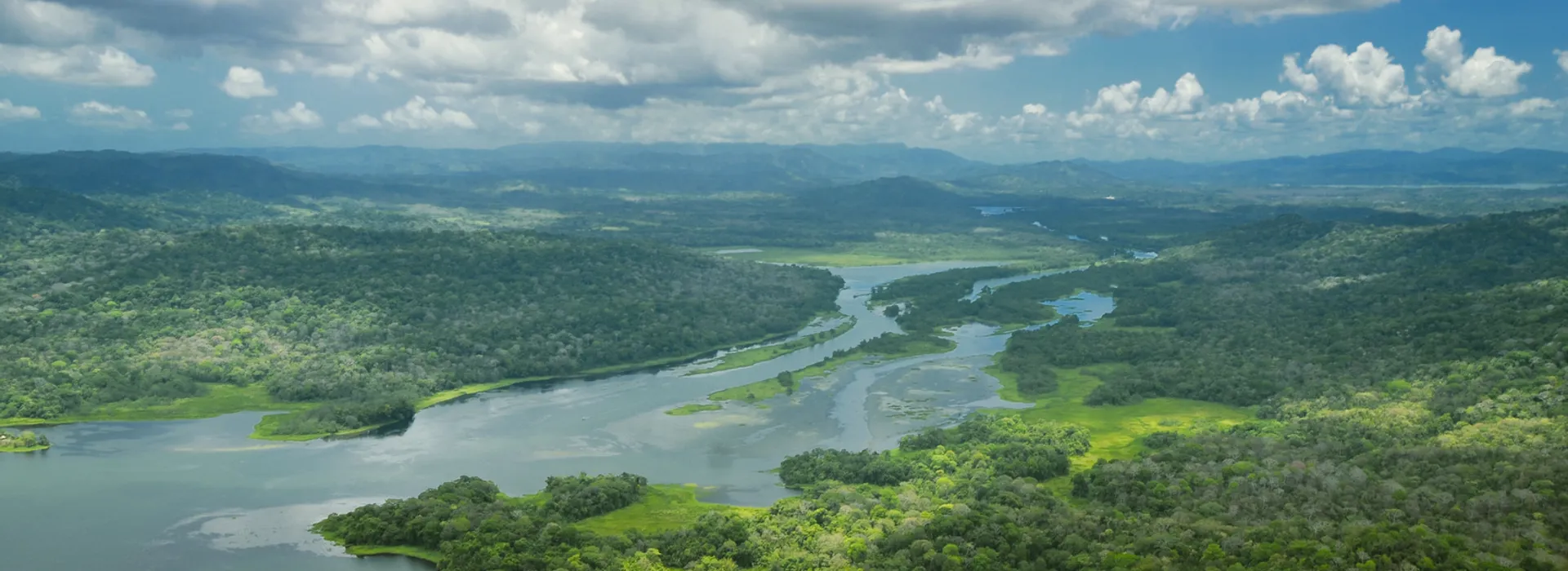 Aerial view of the Panama Canal on the Atlantic side